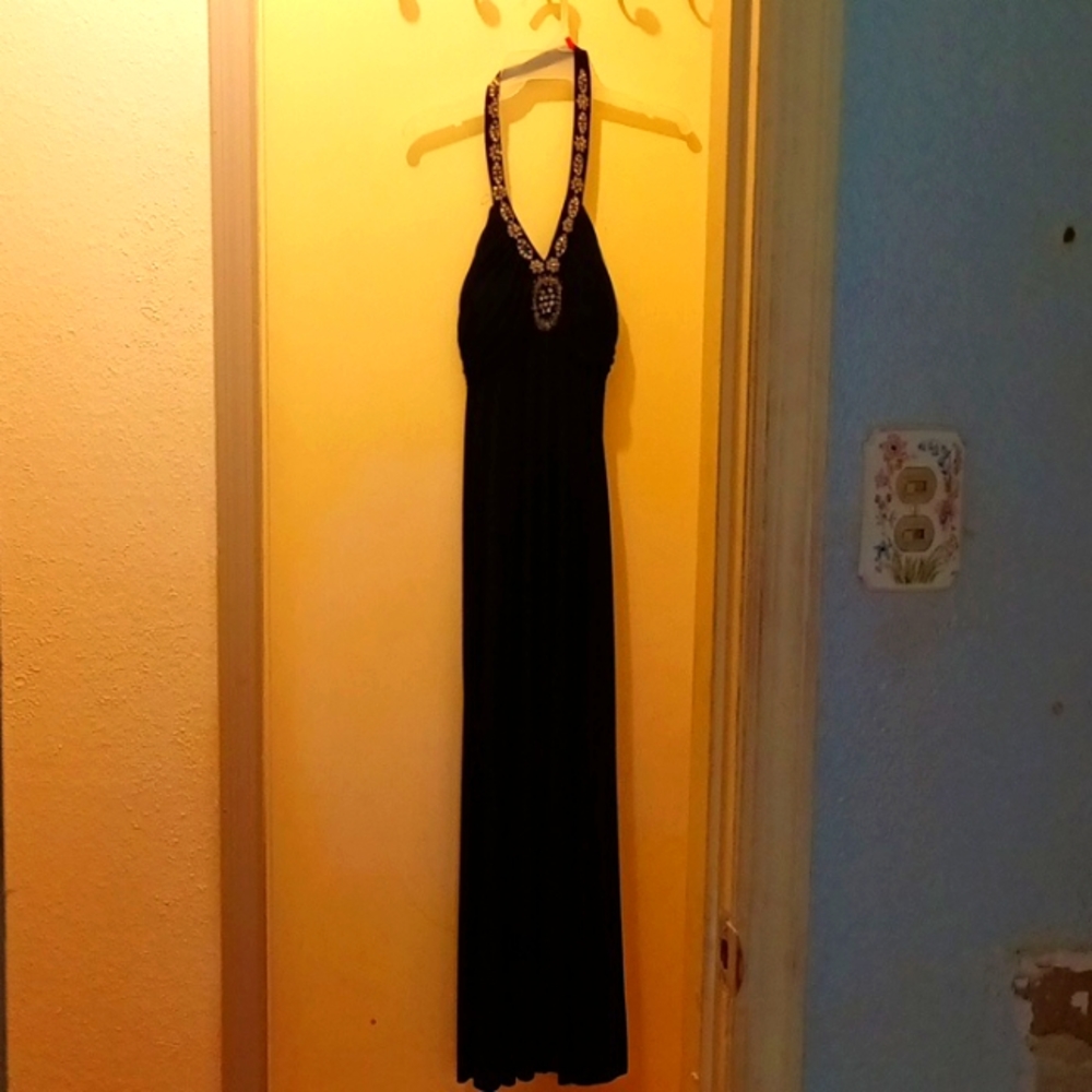 Spense long black dress with sequin halter size 10